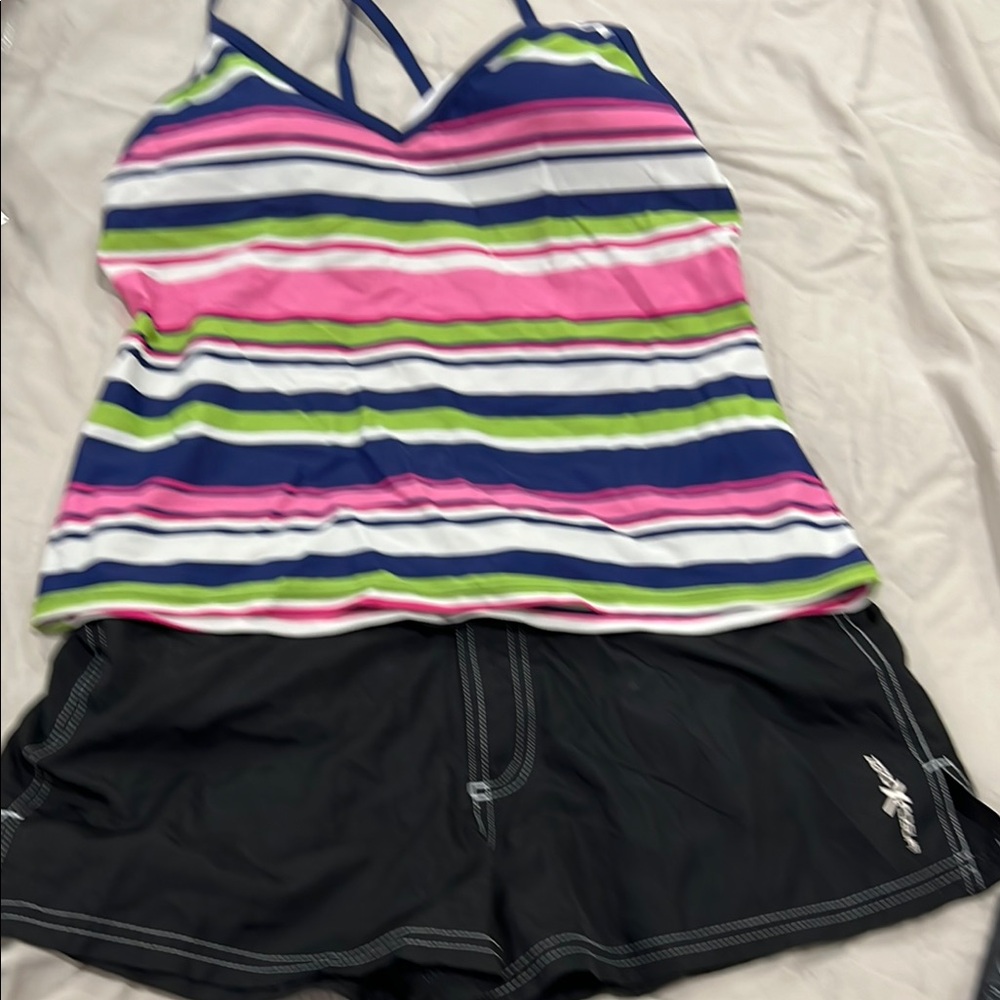 Sonoma Women's Striped Tankini Top and Black Shorts